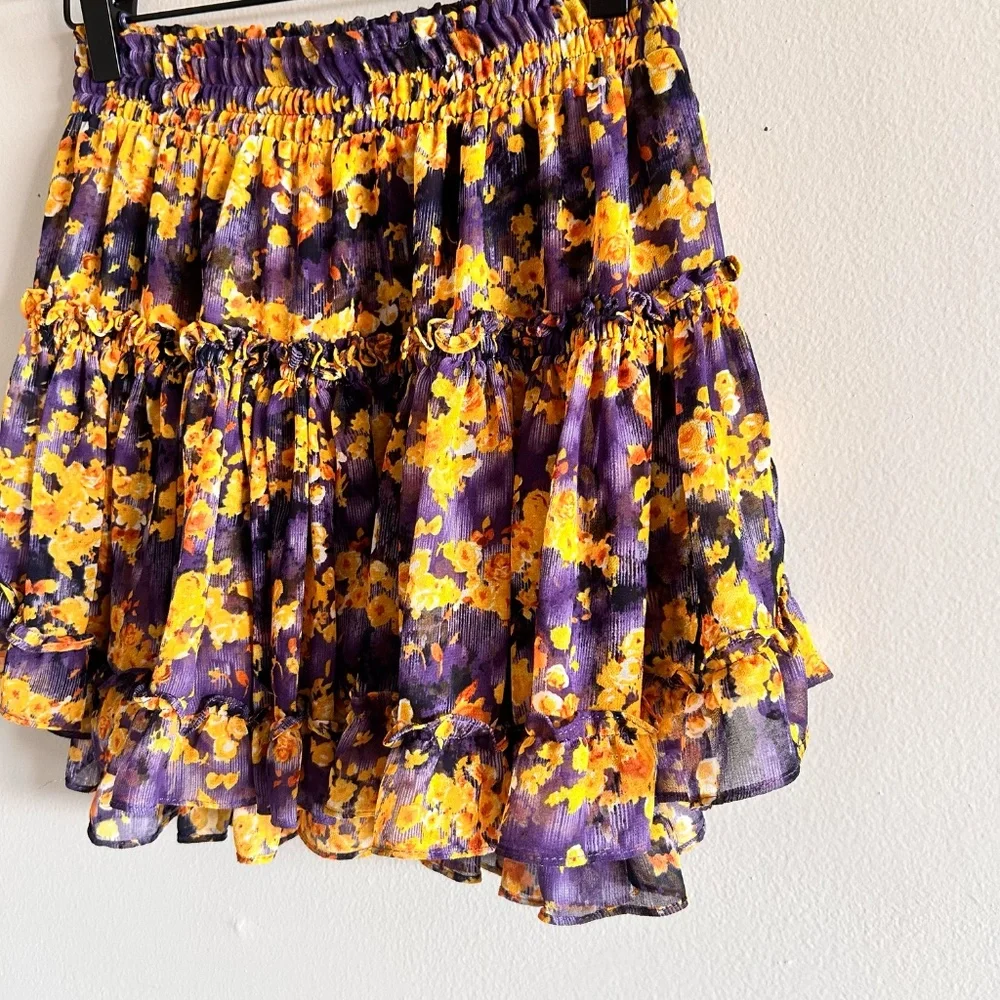 MISA Los Angeles Floral Mini Skirt | Yellow & Purple | Size Small